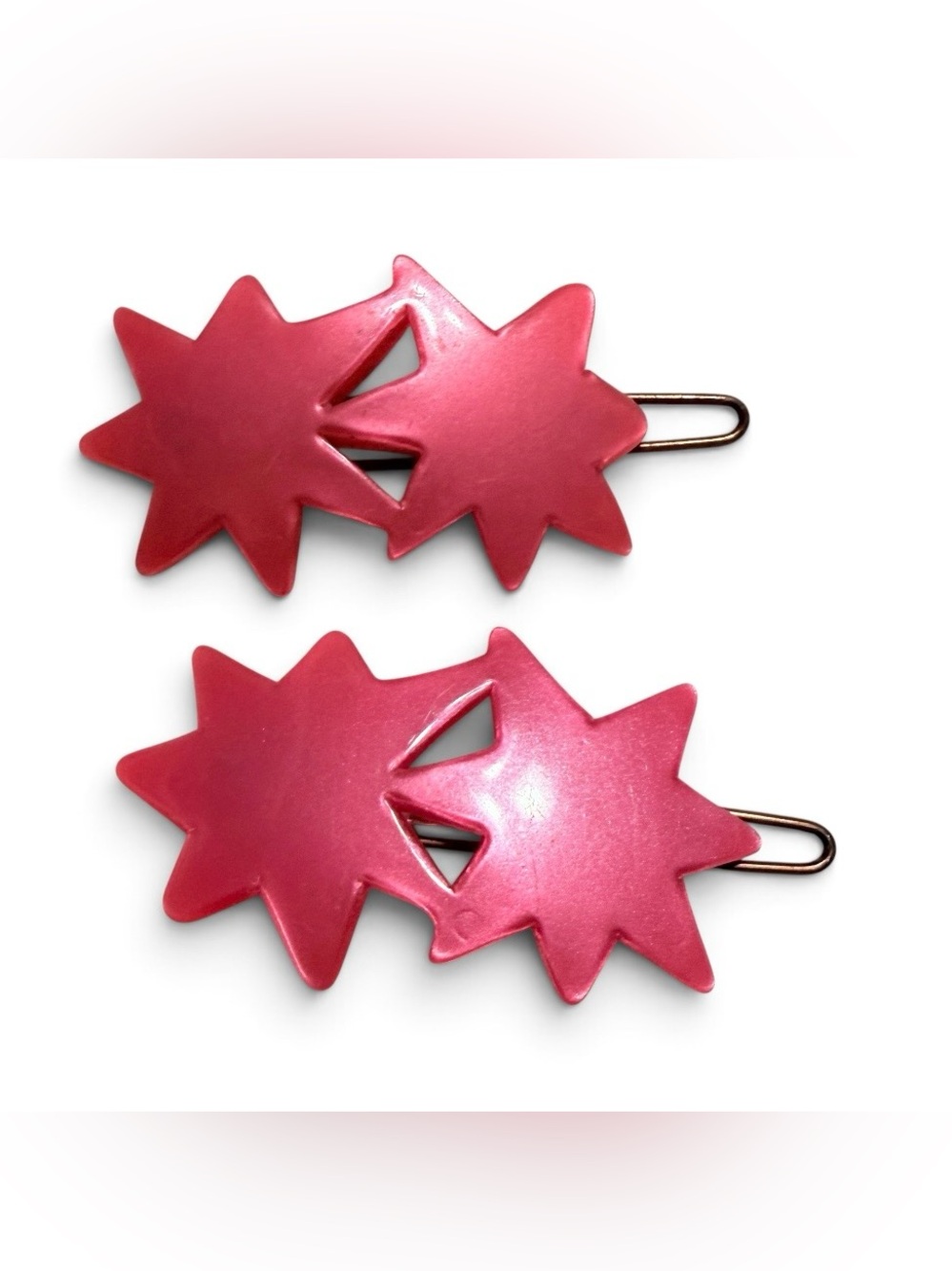 Vintage French Twin Star Barrettes in Pearlescant Pink, French Hair Clip Pair